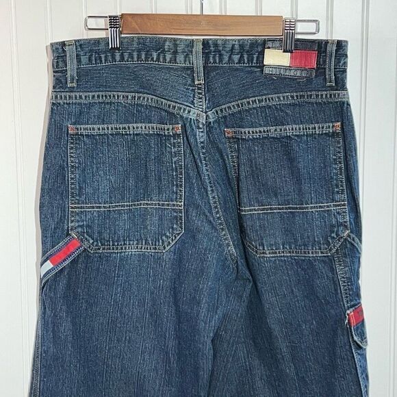 Tommy Hilfiger Vintage Carpenter Jeans Mens 34X32 Baggy Spell Out Wide Leg Y2K - Picture 7 of 10